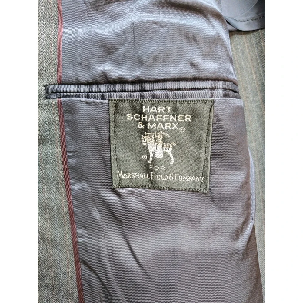 Hart Schaffner Marx 39L Gray Wool Blazer Mens 2 Button Sport Coat USA Striped